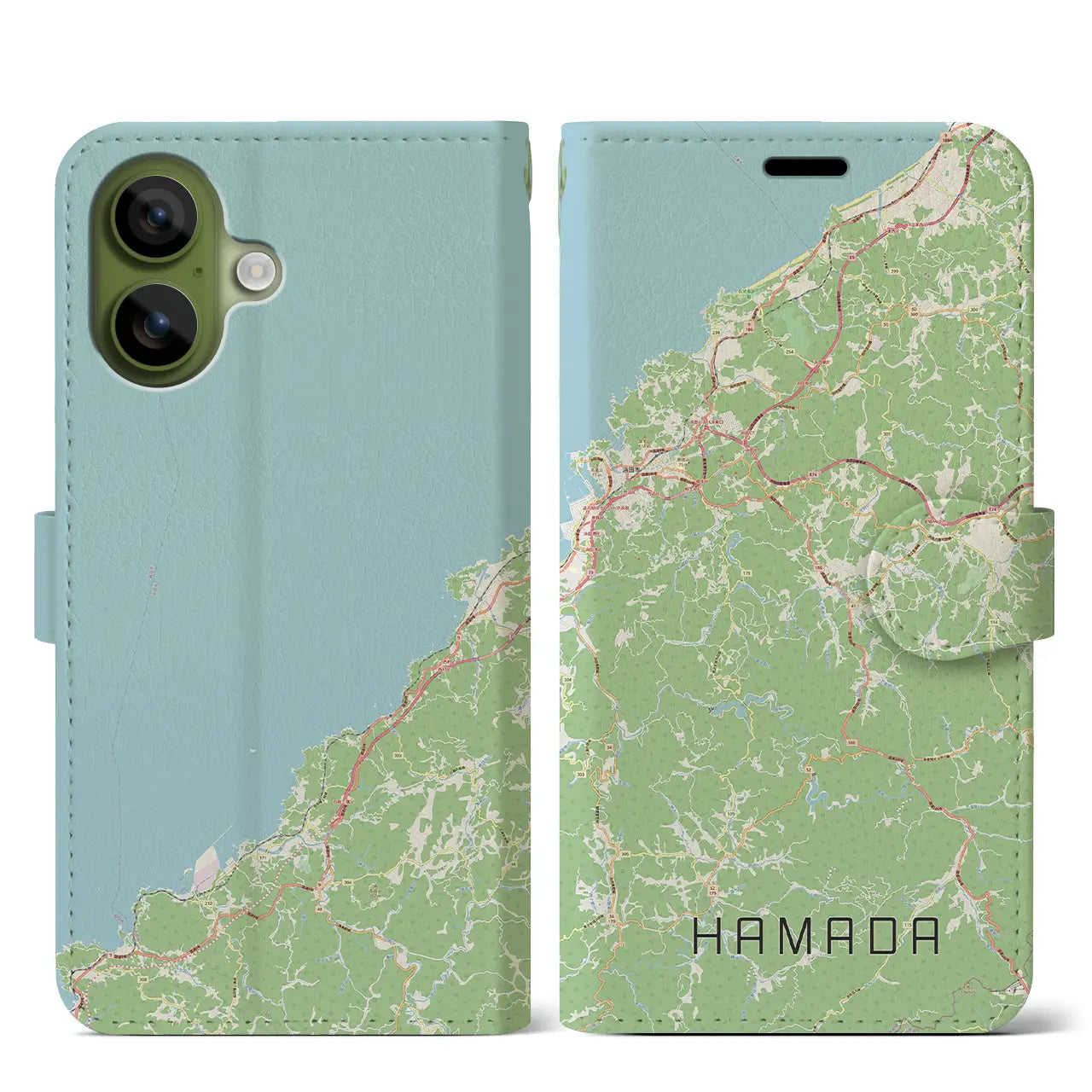 【浜田(島根県)】地図柄iPhoneケース(手帳タイプ)モノトーン・iPhone 17 Pro Max 用