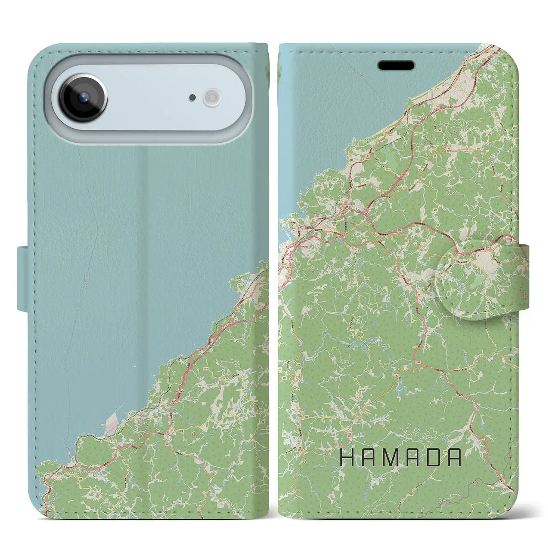 【浜田(島根県)】地図柄iPhoneケース(手帳タイプ)ナチュラル・iPhone 17 Pro Max 用