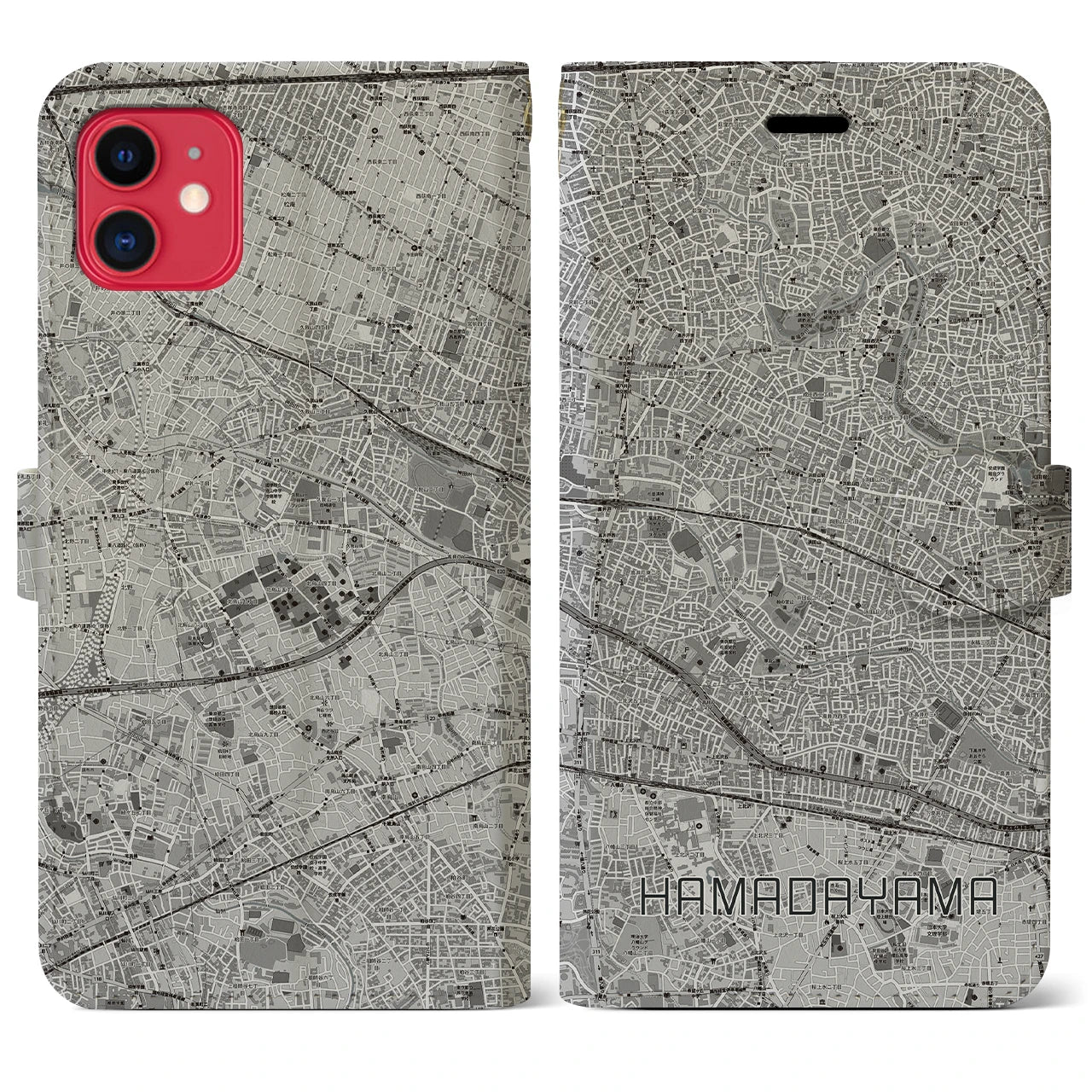 【浜田山(東京都)】地図柄iPhoneケース(手帳タイプ)モノトーン・iPhone 11 用