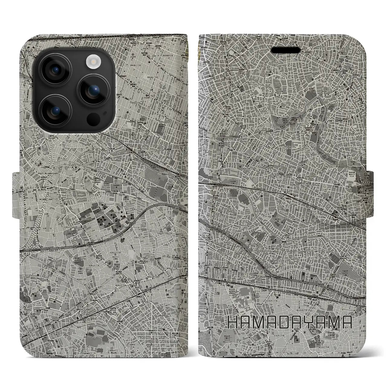 【浜田山(東京都)】地図柄iPhoneケース(手帳タイプ)モノトーン・iPhone 16 用
