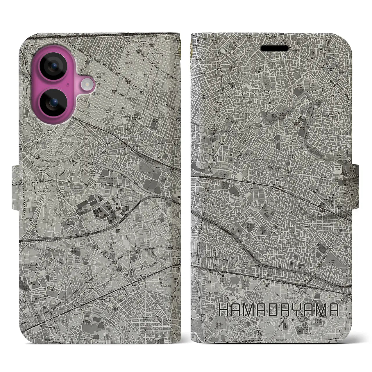 【浜田山(東京都)】地図柄iPhoneケース(手帳タイプ)モノトーン・iPhone 16 Pro 用
