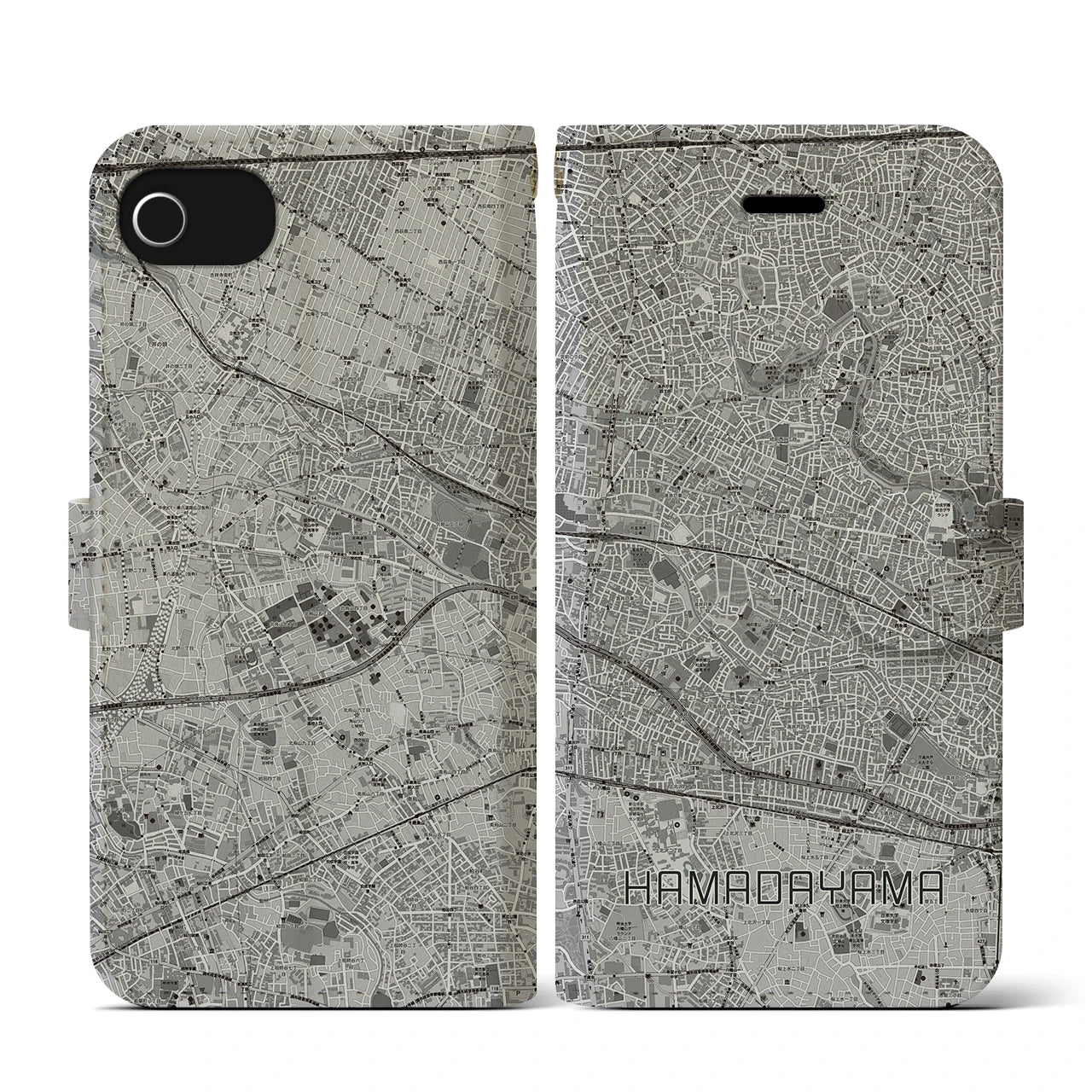 【浜田山(東京都)】地図柄iPhoneケース(手帳タイプ)モノトーン・iPhone SE(第3 / 第2世代) / 8 / 7 / 6s / 6 用