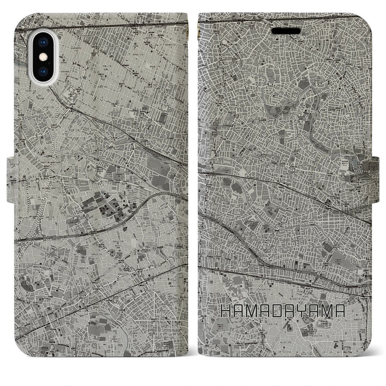 【浜田山(東京都)】地図柄iPhoneケース(手帳タイプ)モノトーン・iPhone XS Max 用