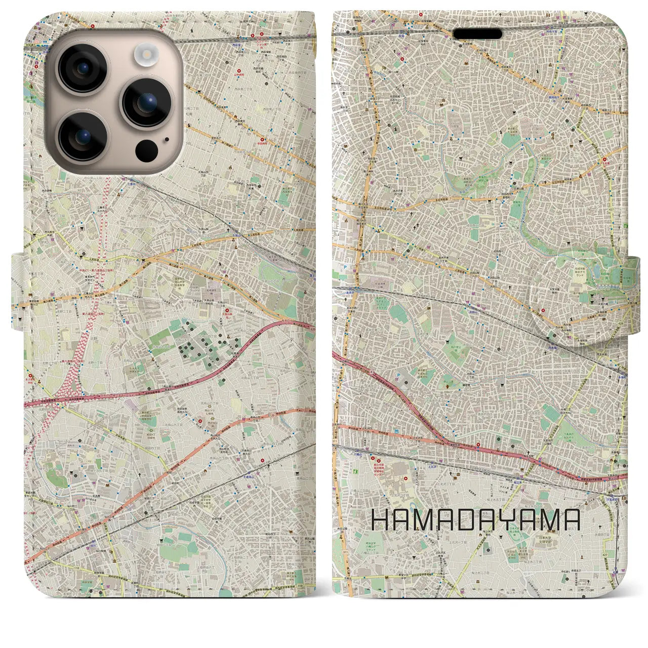 【浜田山(東京都)】地図柄iPhoneケース(手帳タイプ)ナチュラル・iPhone 16 Plus 用