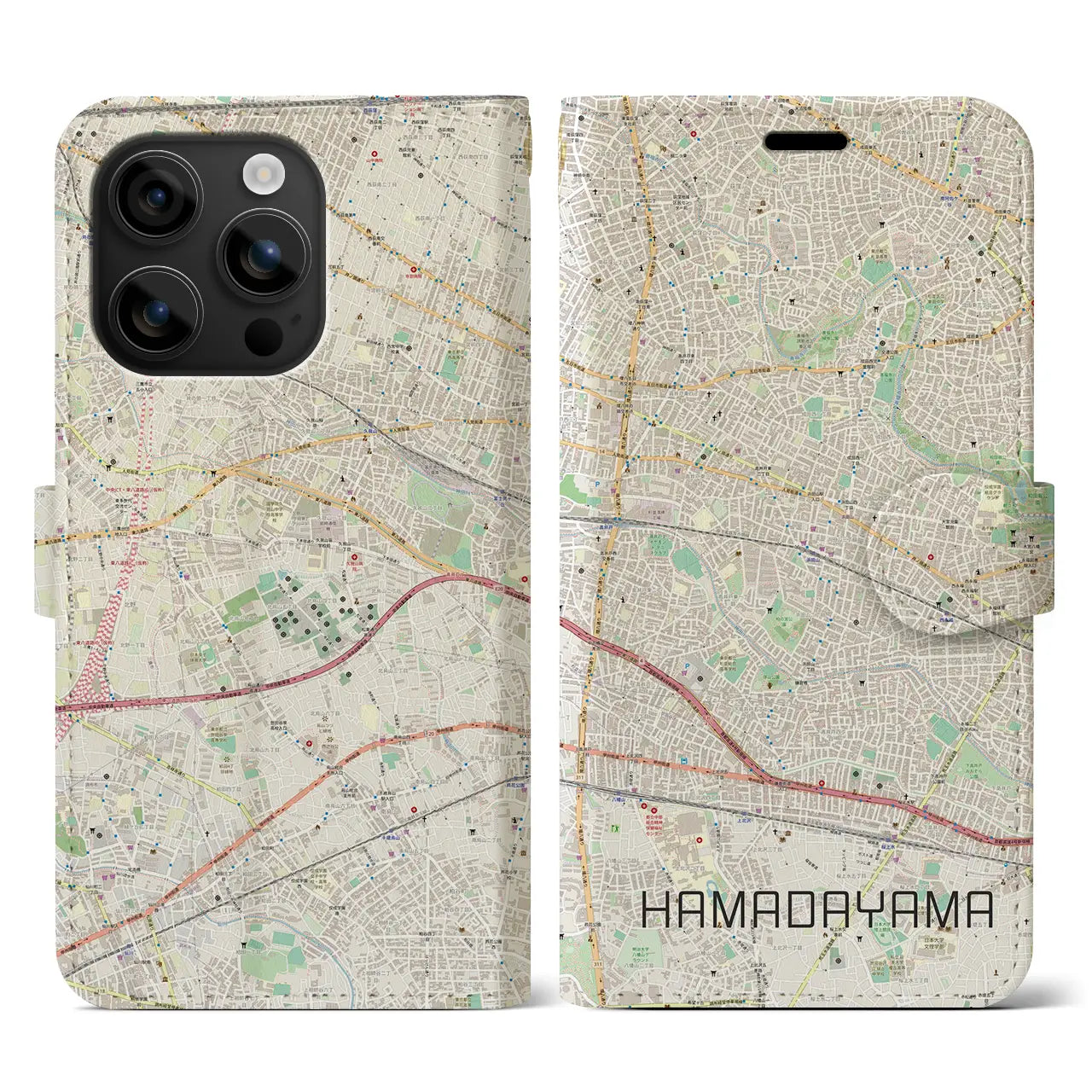 【浜田山(東京都)】地図柄iPhoneケース(手帳タイプ)ナチュラル・iPhone 16 用