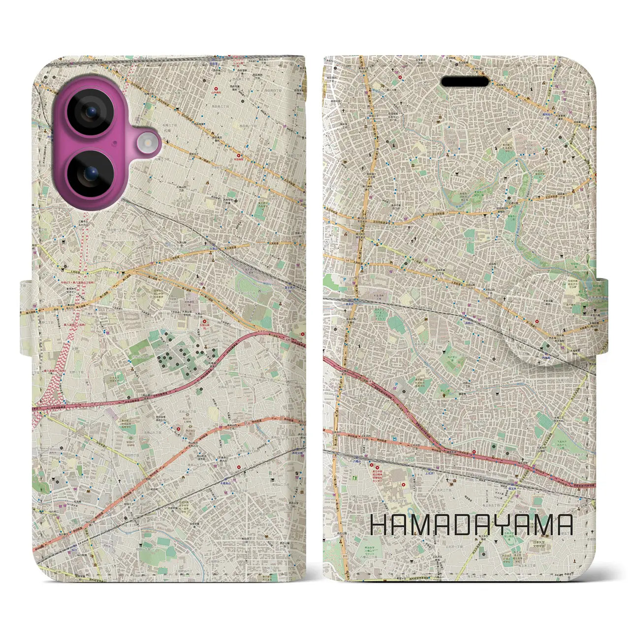 【浜田山(東京都)】地図柄iPhoneケース(手帳タイプ)ナチュラル・iPhone 16 Pro 用