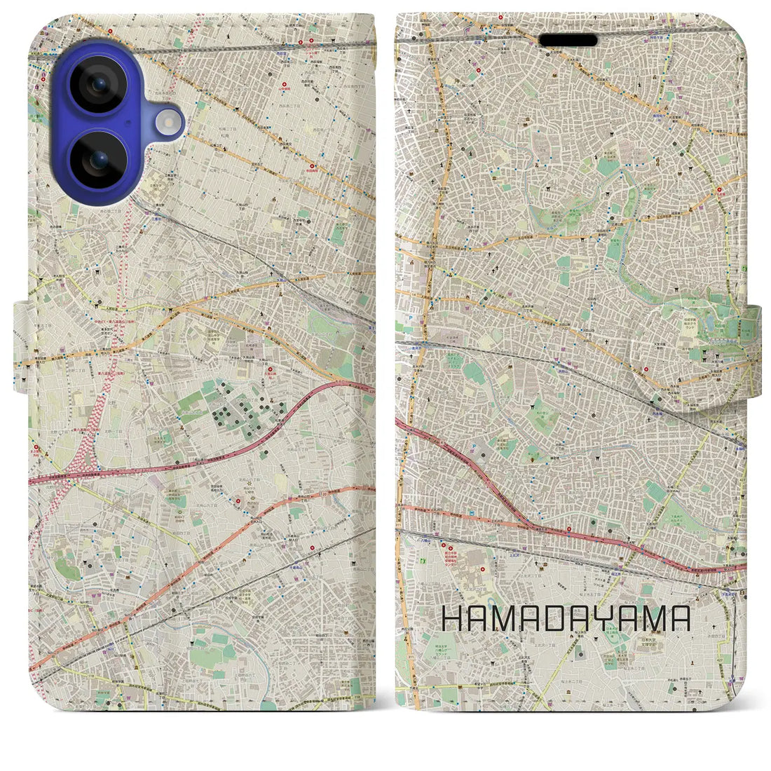 【浜田山(東京都)】地図柄iPhoneケース(手帳タイプ)ナチュラル・iPhone 16 Pro Max 用