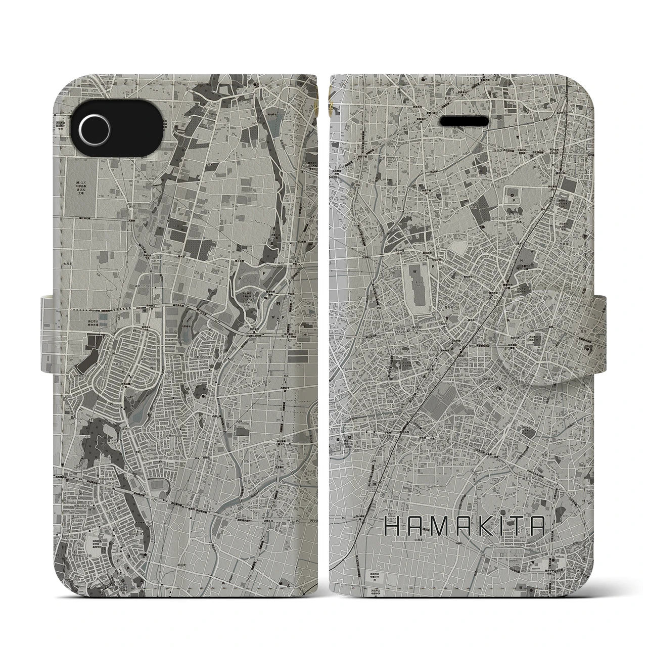 【浜北(静岡県)】地図柄iPhoneケース(手帳タイプ)モノトーン・iPhone SE(第3 / 第2世代) / 8 / 7 / 6s / 6 用
