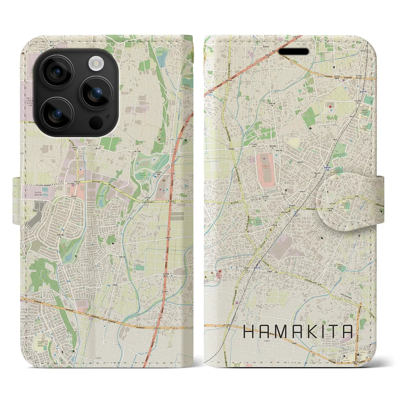【浜北(静岡県)】地図柄iPhoneケース(手帳タイプ)ナチュラル・iPhone 16 用