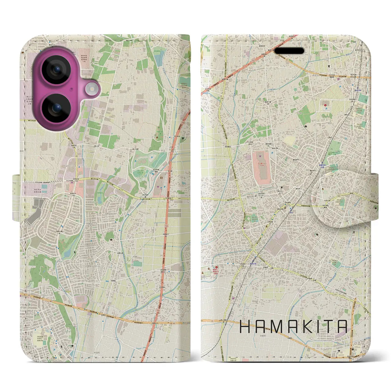 【浜北(静岡県)】地図柄iPhoneケース(手帳タイプ)ナチュラル・iPhone 16 Pro 用