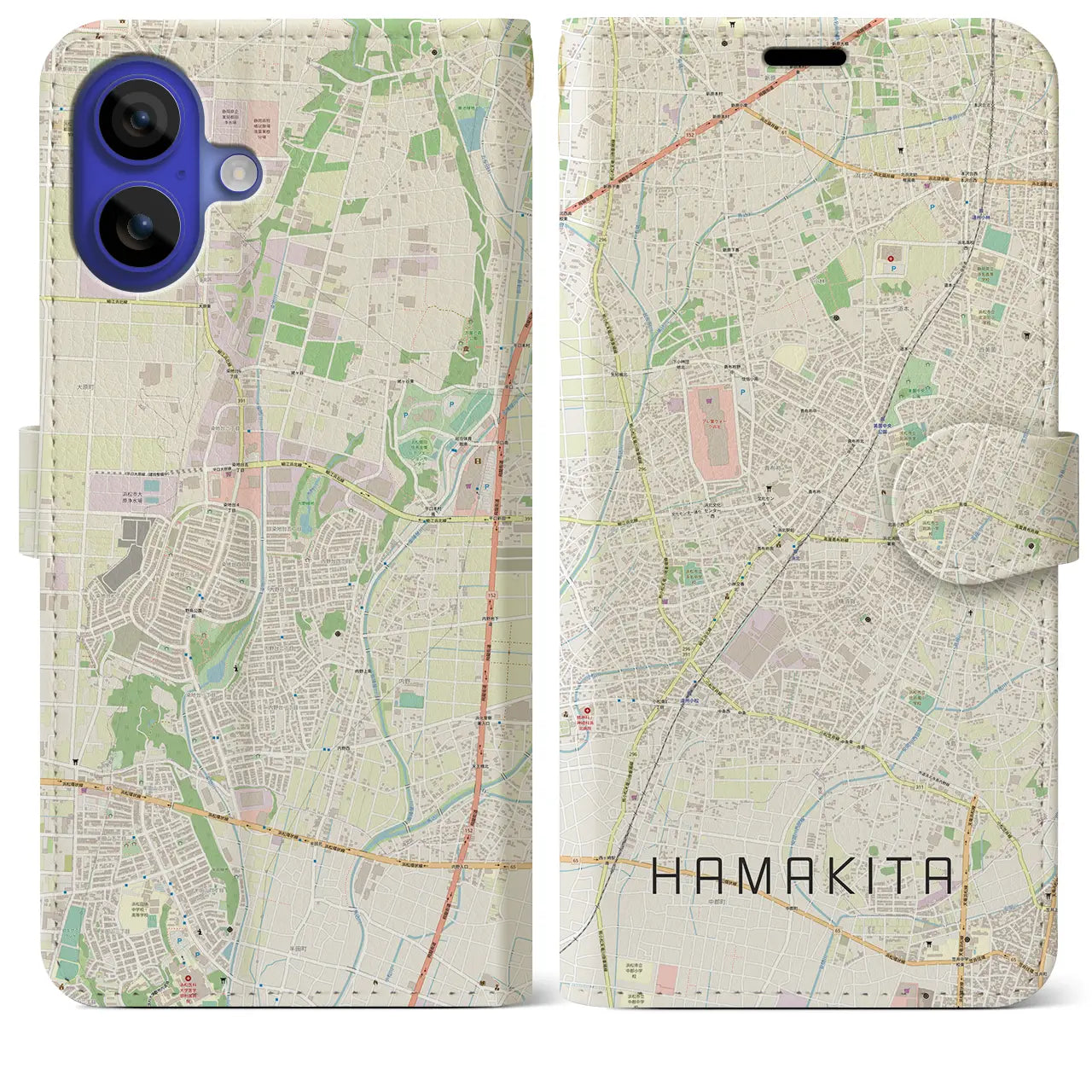 【浜北(静岡県)】地図柄iPhoneケース(手帳タイプ)ナチュラル・iPhone 16 Pro Max 用