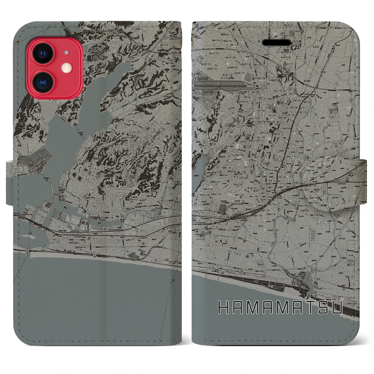 【浜松(静岡県)】地図柄iPhoneケース(手帳タイプ)モノトーン・iPhone 11 用