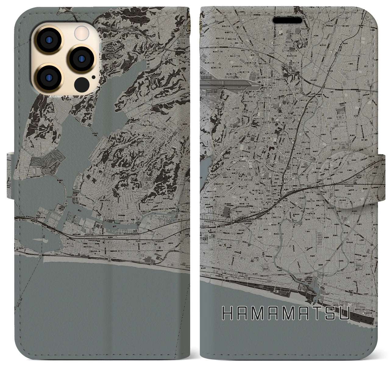 【浜松(静岡県)】地図柄iPhoneケース(手帳タイプ)モノトーン・iPhone 12 Pro Max 用