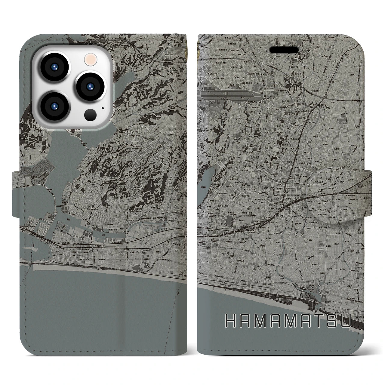 【浜松(静岡県)】地図柄iPhoneケース(手帳タイプ)モノトーン・iPhone 13 Pro 用