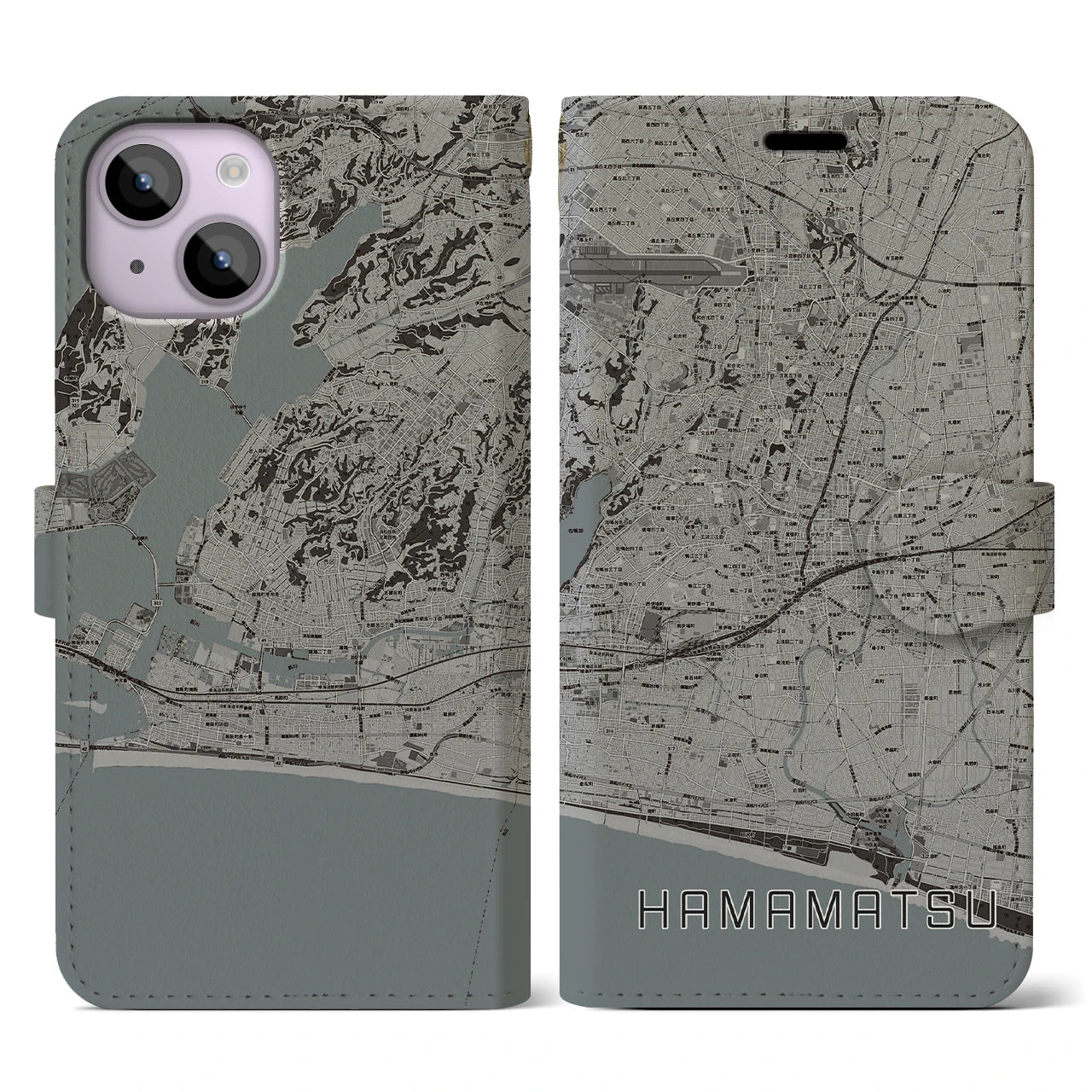 【浜松(静岡県)】地図柄iPhoneケース(手帳タイプ)モノトーン・iPhone 14 用