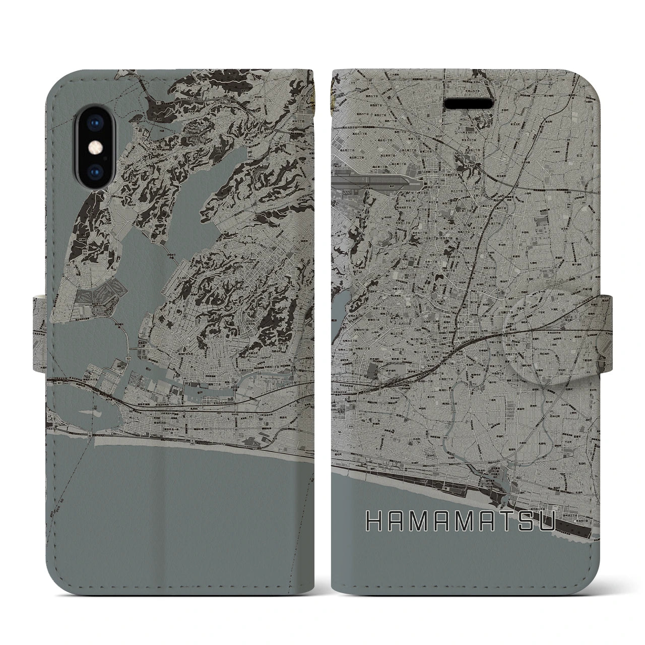 【浜松(静岡県)】地図柄iPhoneケース(手帳タイプ)モノトーン・iPhone XS / X 用