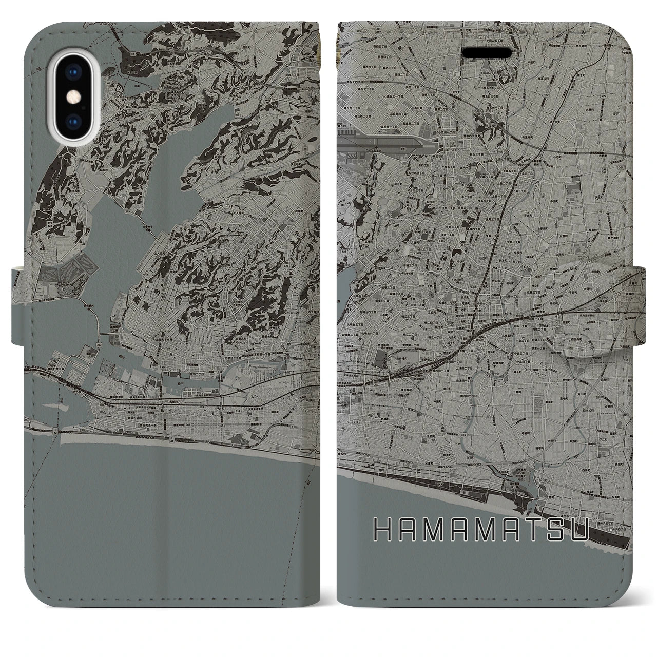 【浜松(静岡県)】地図柄iPhoneケース(手帳タイプ)モノトーン・iPhone XS Max 用