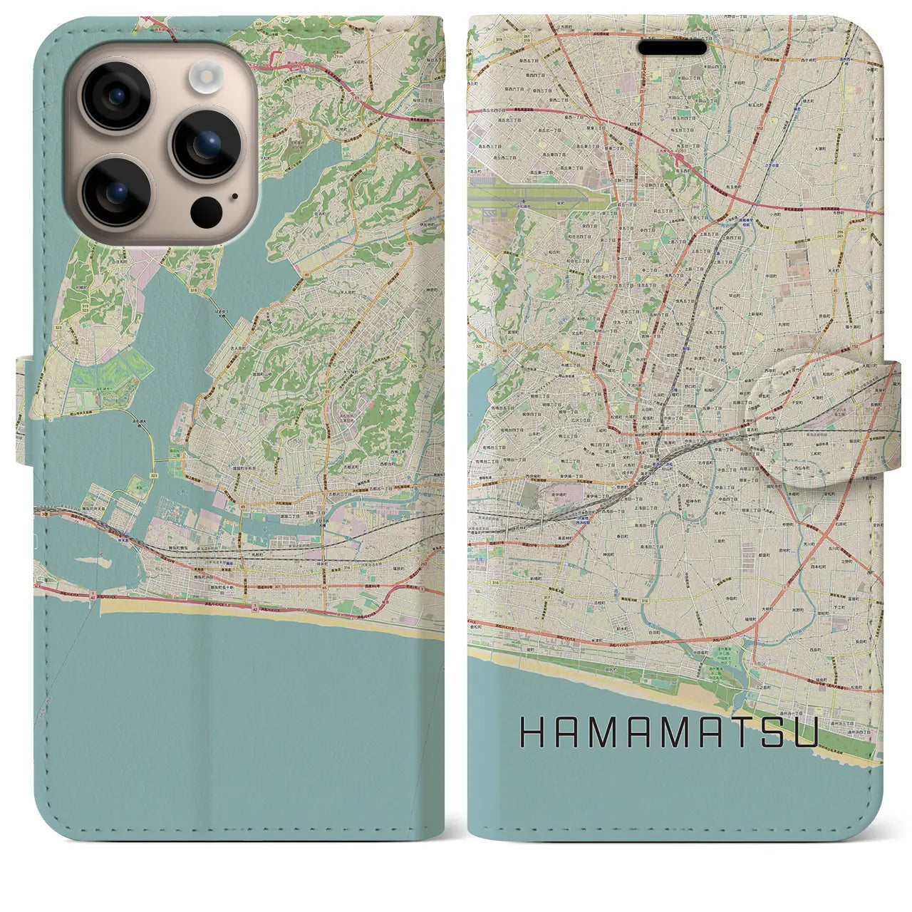 【浜松(静岡県)】地図柄iPhoneケース(手帳タイプ)ナチュラル・iPhone 16 Plus 用