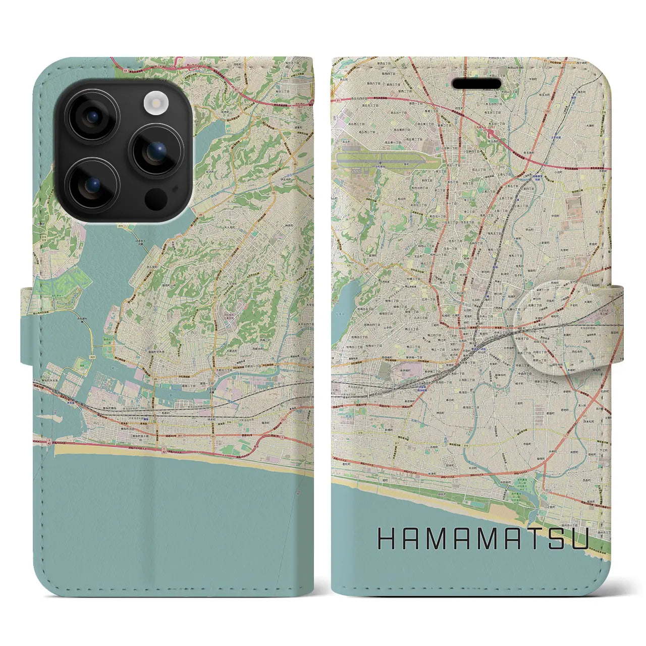 【浜松(静岡県)】地図柄iPhoneケース(手帳タイプ)ナチュラル・iPhone 16 用
