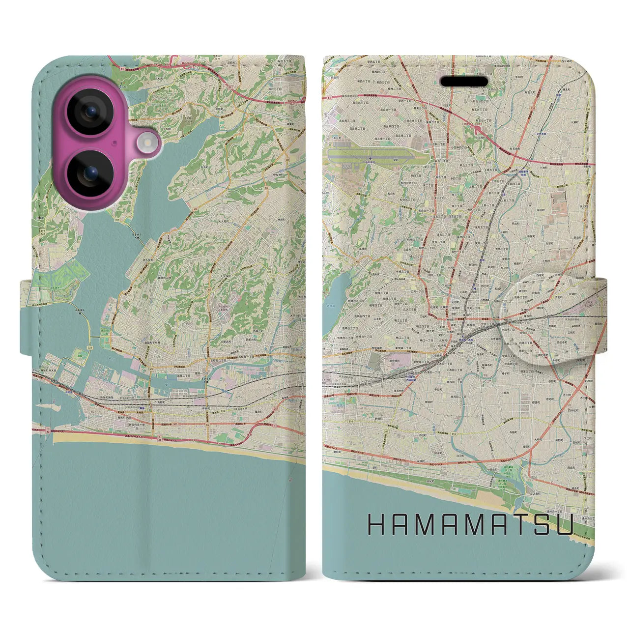 【浜松(静岡県)】地図柄iPhoneケース(手帳タイプ)ナチュラル・iPhone 16 Pro 用