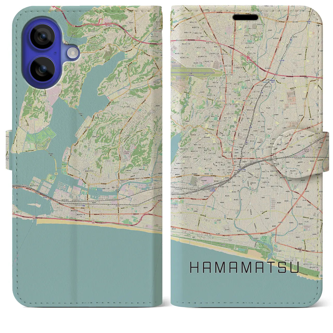 【浜松(静岡県)】地図柄iPhoneケース(手帳タイプ)ナチュラル・iPhone 16 Pro Max 用