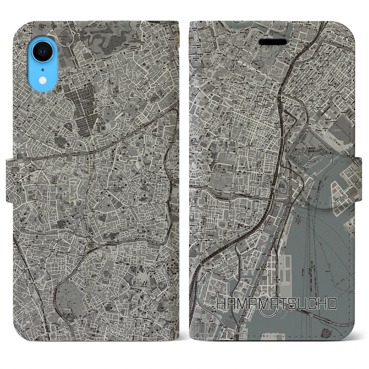 【浜松町(東京都)】地図柄iPhoneケース(手帳タイプ)モノトーン・iPhone XR 用