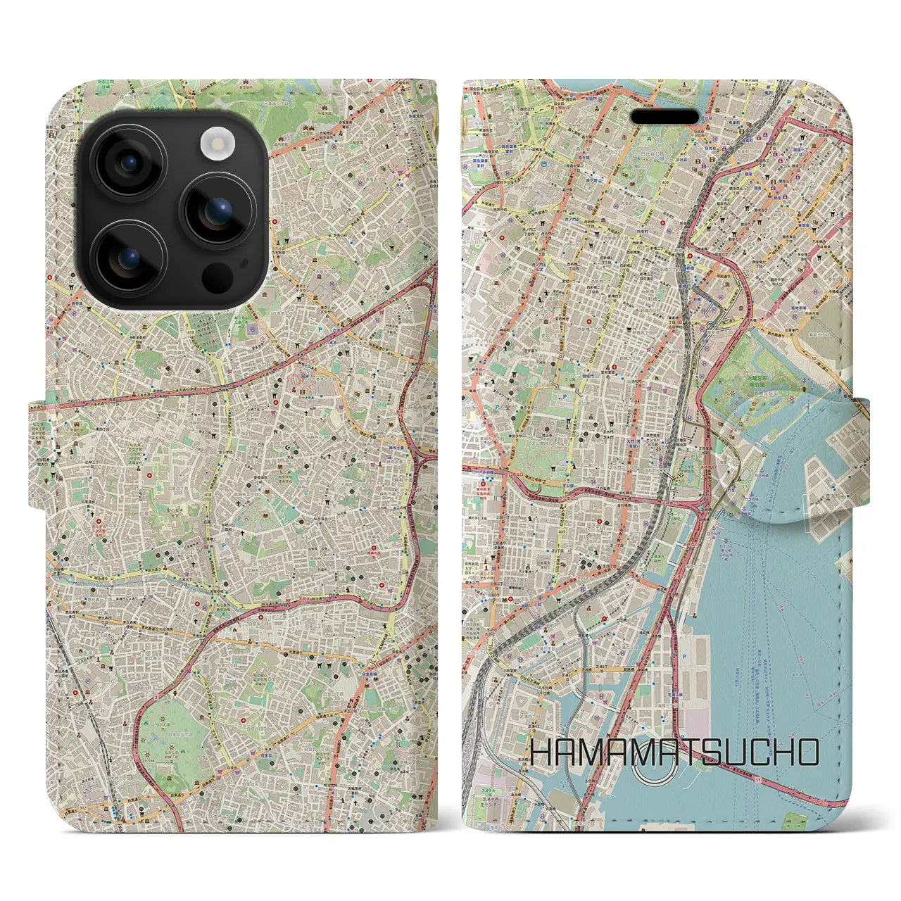 【浜松町(東京都)】地図柄iPhoneケース(手帳タイプ)ナチュラル・iPhone 16 用