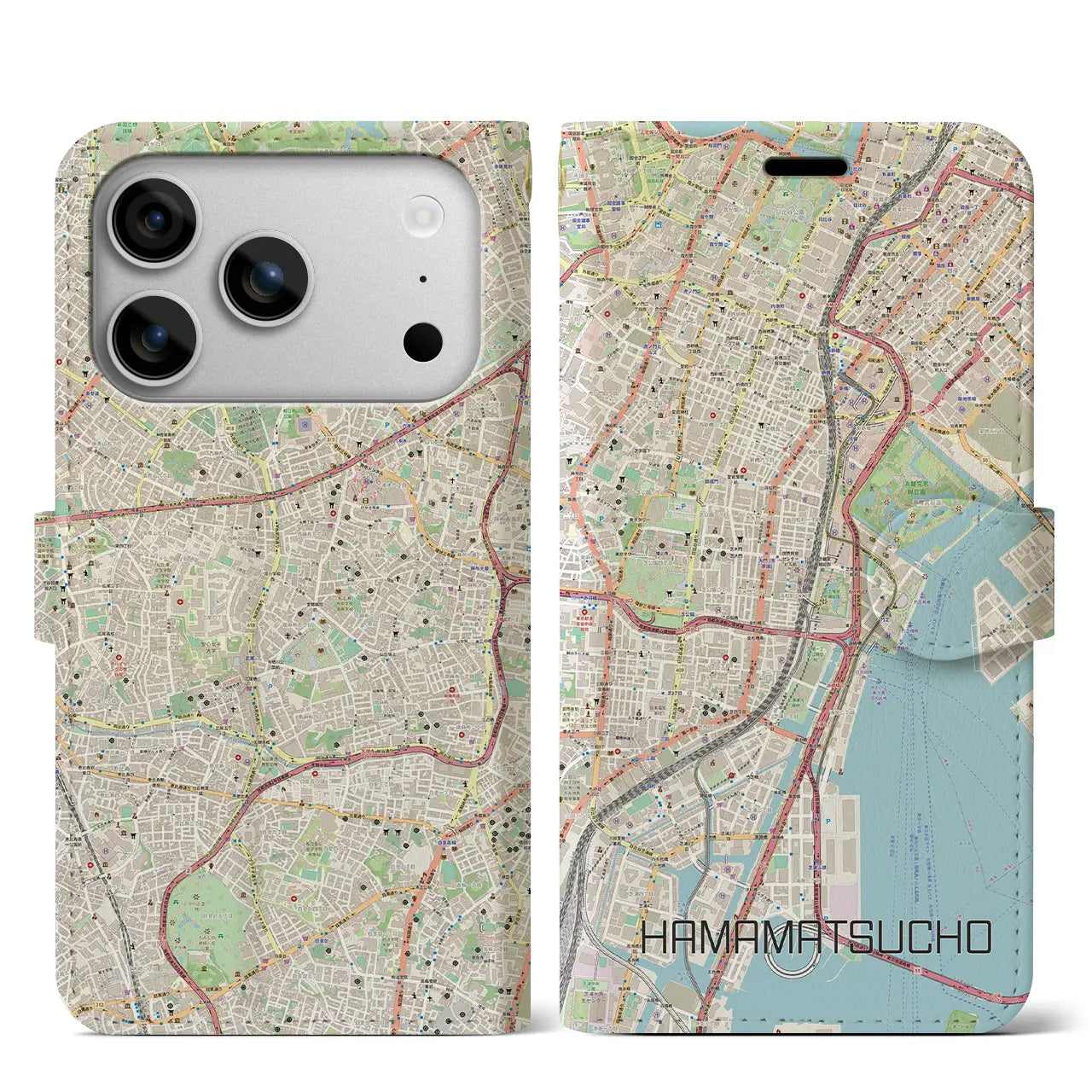 【浜松町(東京都)】地図柄iPhoneケース(手帳タイプ)モノトーン・iPhone 17 Pro Max 用