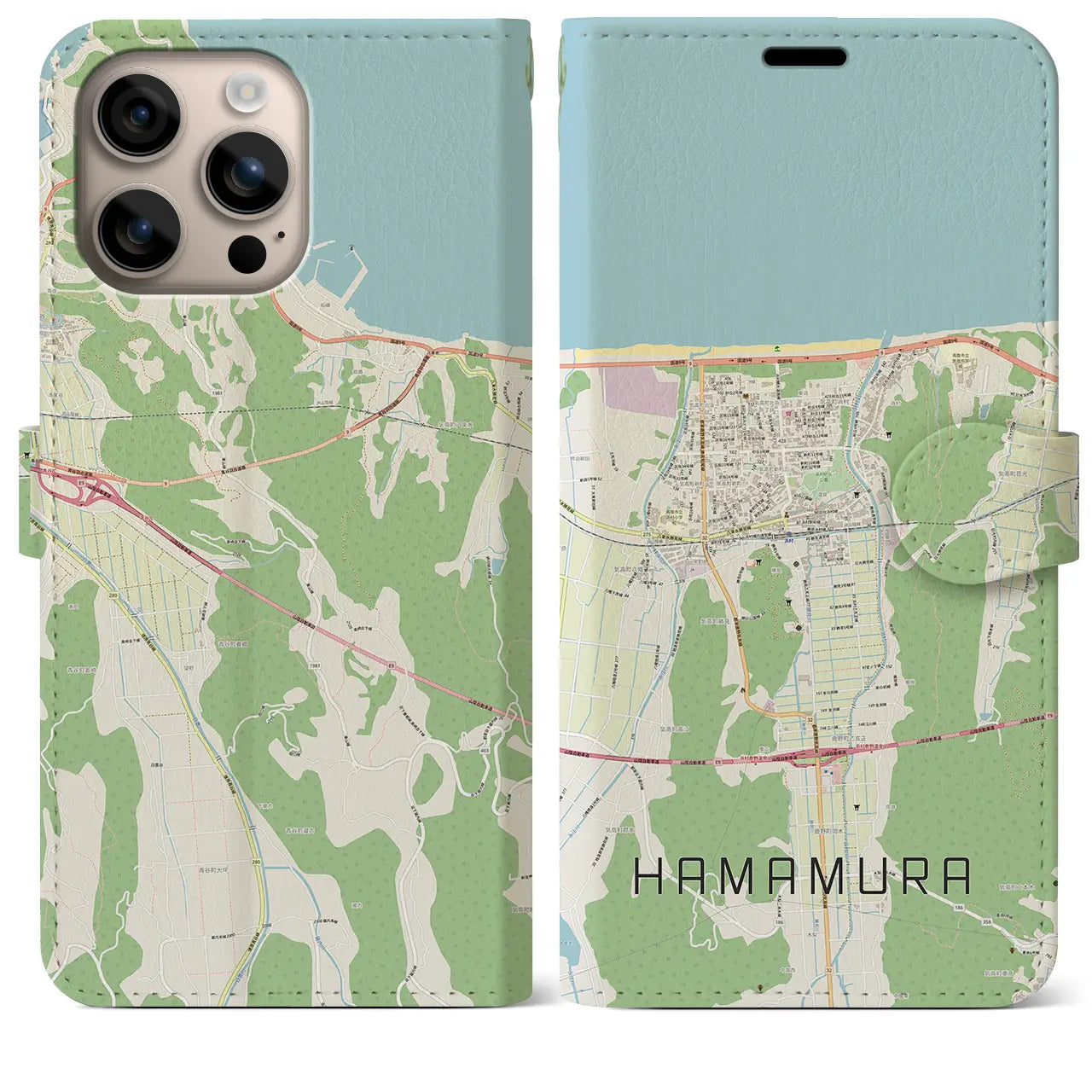【浜村(鳥取県)】地図柄iPhoneケース(手帳タイプ)ナチュラル・iPhone 16 Plus 用