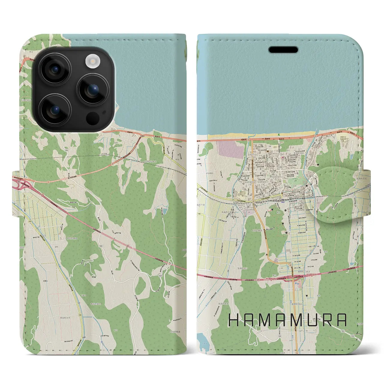 【浜村(鳥取県)】地図柄iPhoneケース(手帳タイプ)ナチュラル・iPhone 16 用