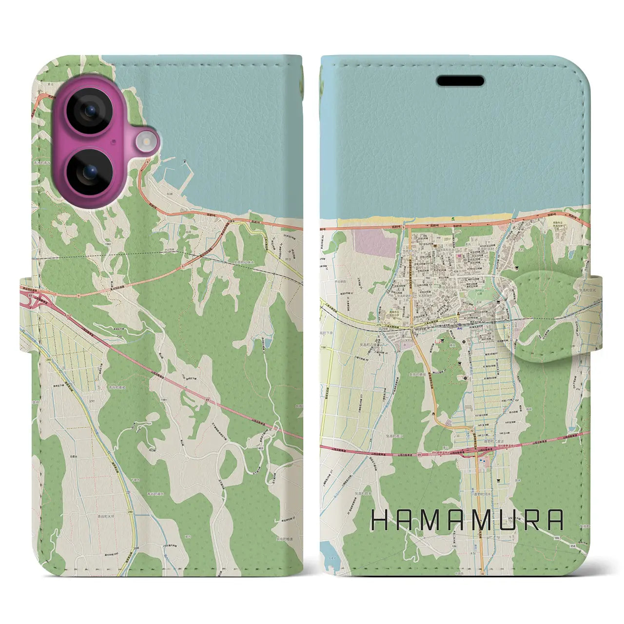 【浜村(鳥取県)】地図柄iPhoneケース(手帳タイプ)