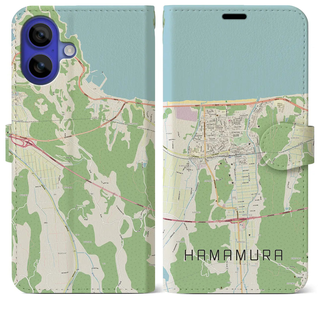 【浜村(鳥取県)】地図柄iPhoneケース(手帳タイプ)ナチュラル・iPhone 16 Pro Max 用