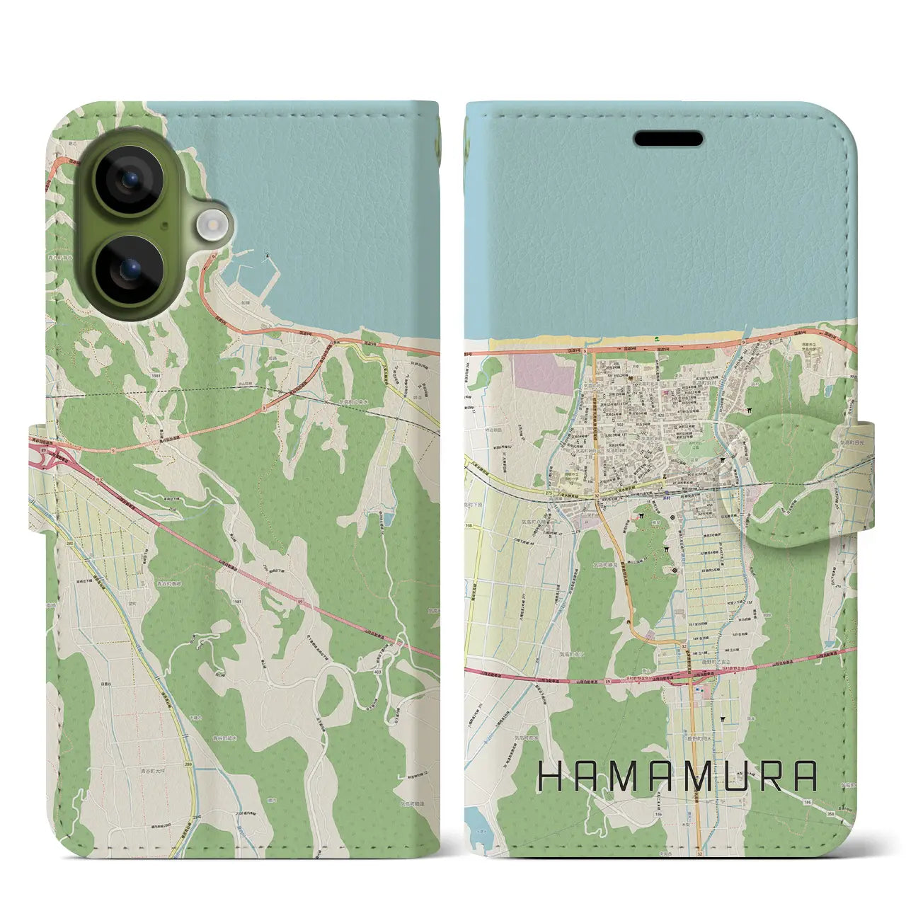 【浜村(鳥取県)】地図柄iPhoneケース(手帳タイプ)モノトーン・iPhone 17 Pro Max 用