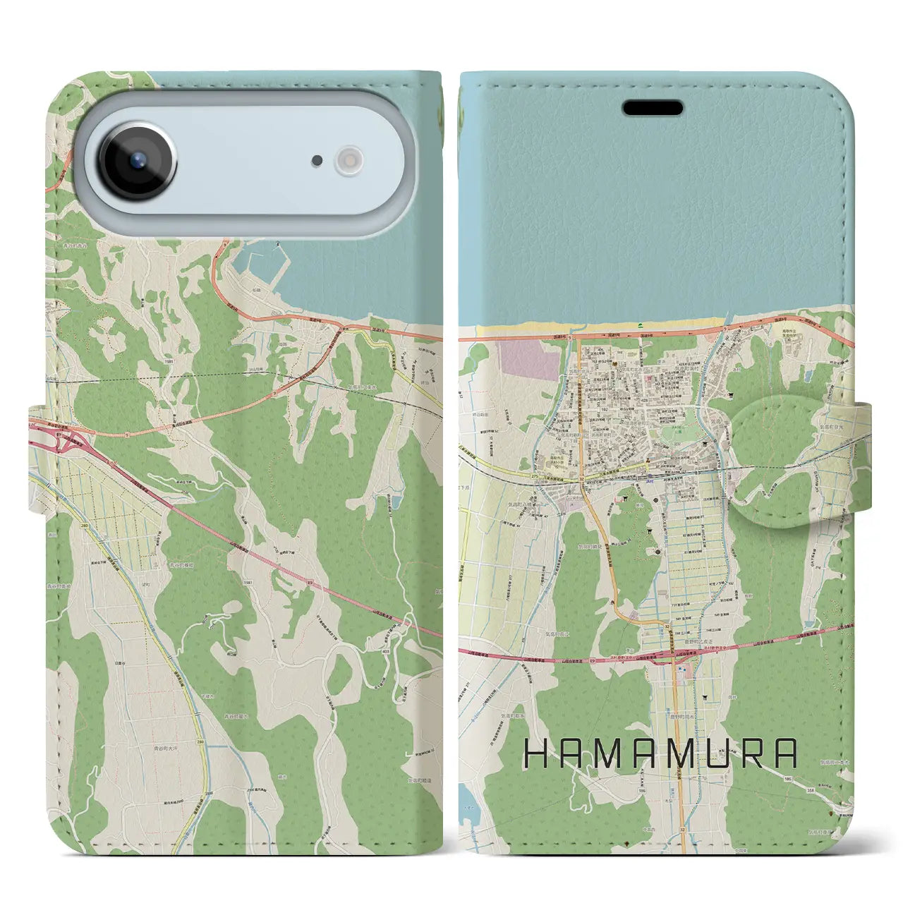 【浜村(鳥取県)】地図柄iPhoneケース(手帳タイプ)ナチュラル・iPhone 17 Pro Max 用