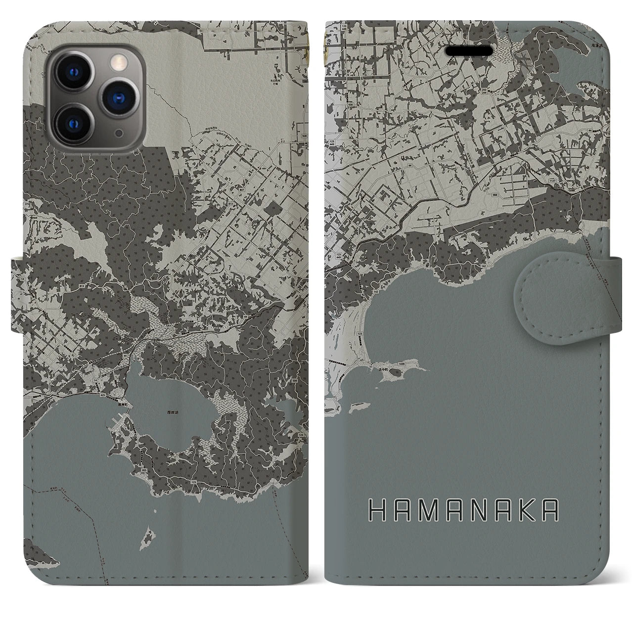 【浜中(北海道)】地図柄iPhoneケース(手帳タイプ)モノトーン・iPhone 11 Pro Max 用