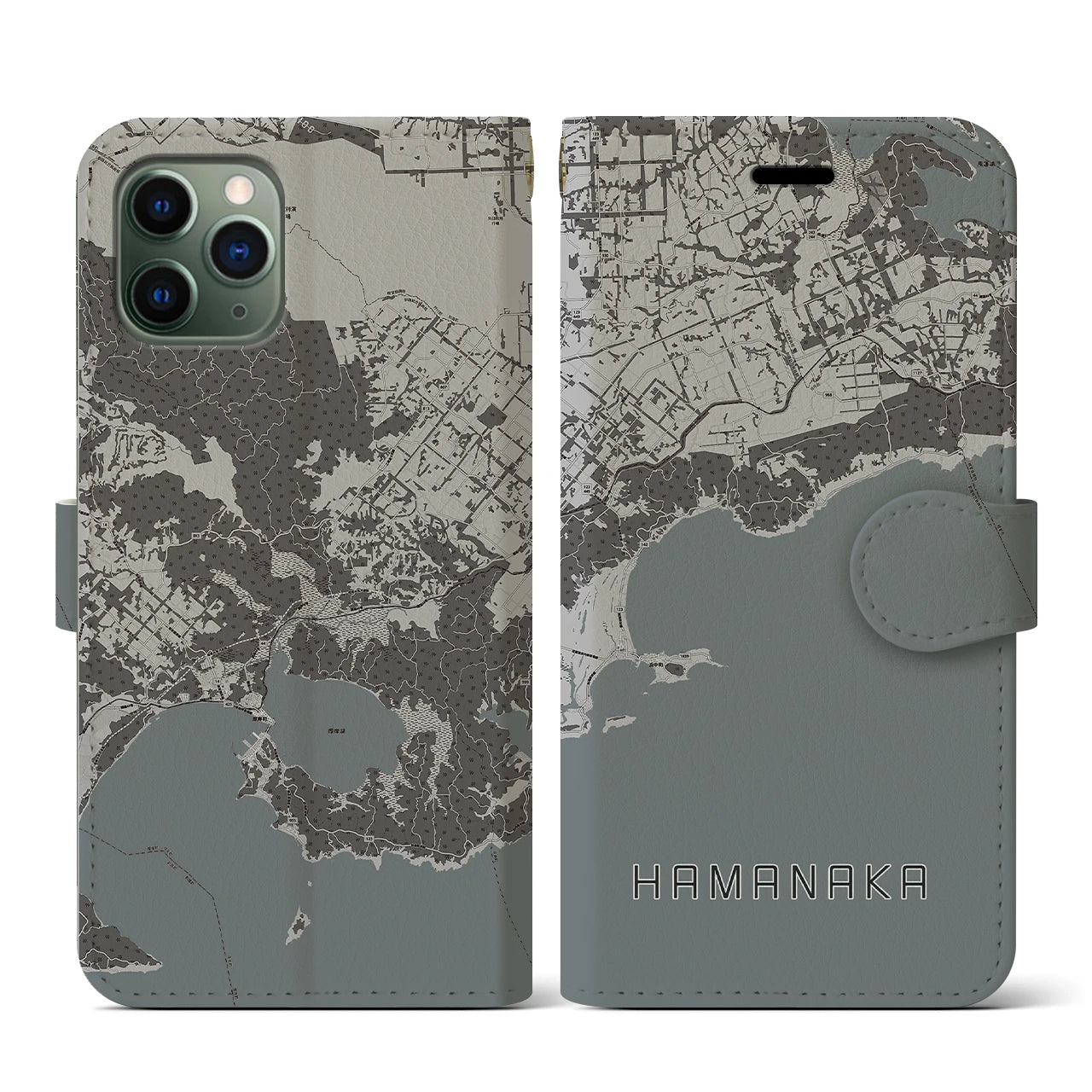 【浜中(北海道)】地図柄iPhoneケース(手帳タイプ)モノトーン・iPhone 11 Pro 用
