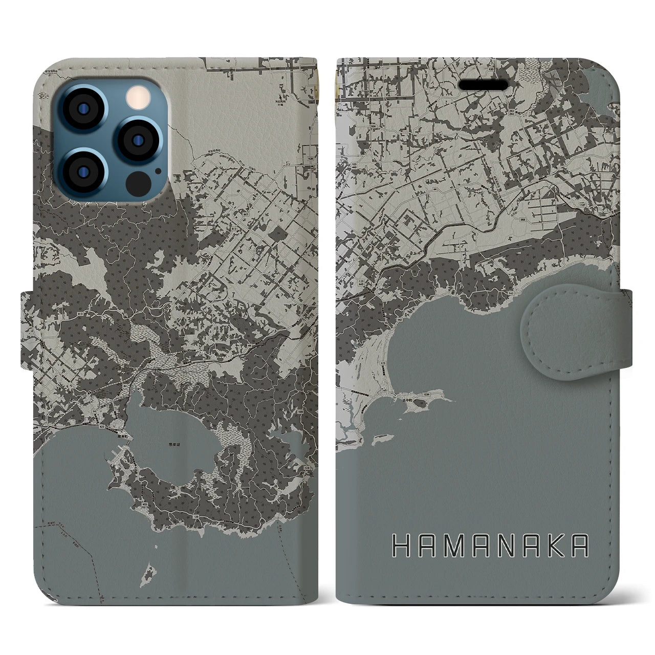 【浜中(北海道)】地図柄iPhoneケース(手帳タイプ)モノトーン・iPhone 12 / 12 Pro 用