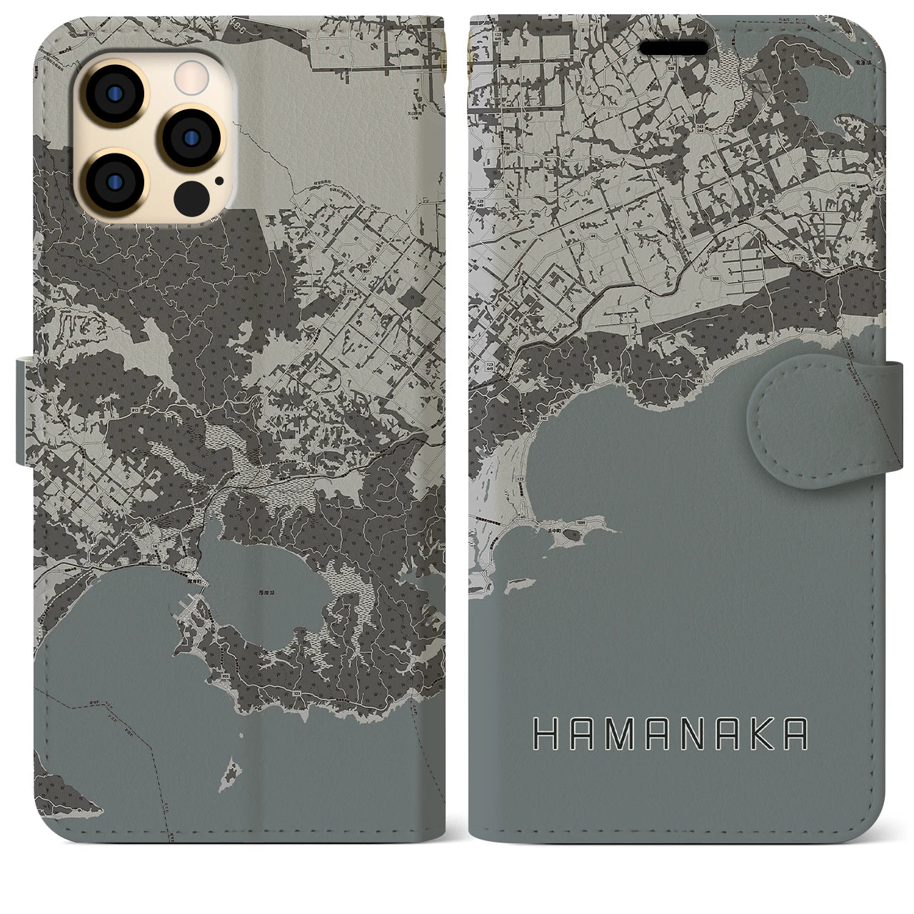 【浜中(北海道)】地図柄iPhoneケース(手帳タイプ)モノトーン・iPhone 12 Pro Max 用