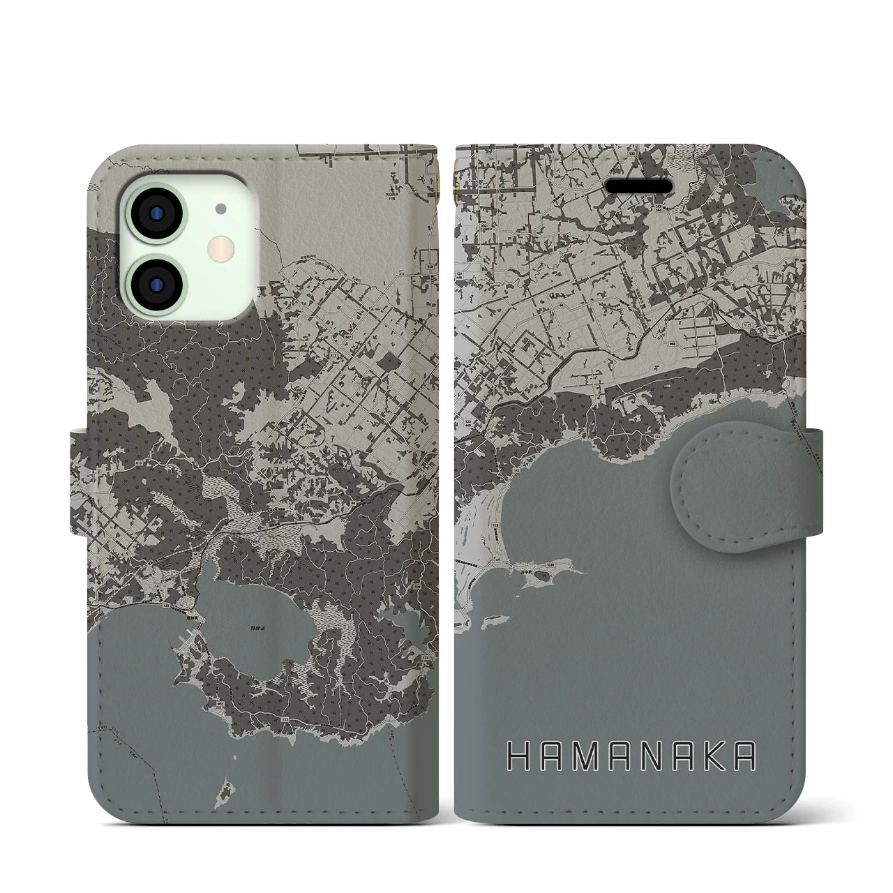 【浜中(北海道)】地図柄iPhoneケース(手帳タイプ)モノトーン・iPhone 12 mini 用
