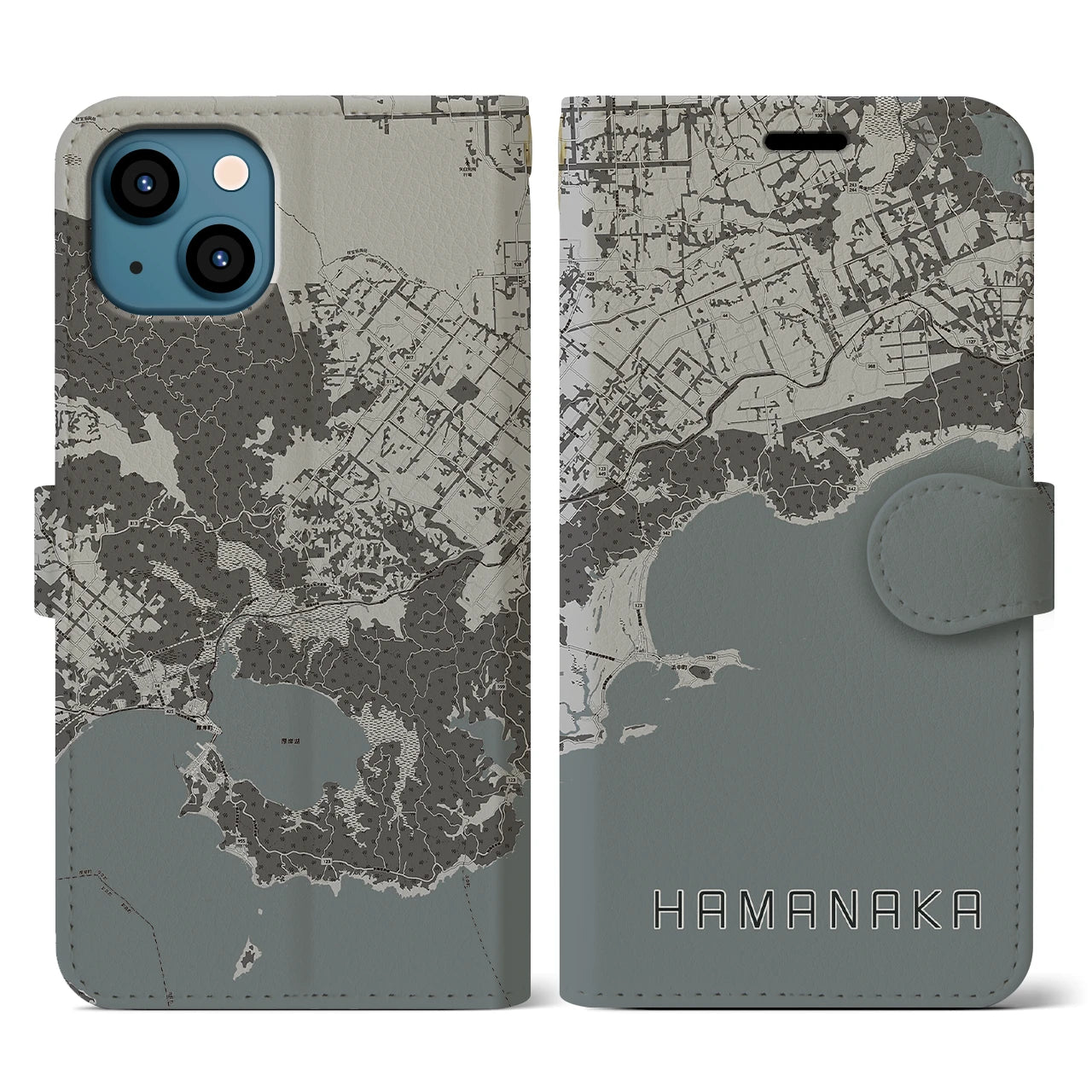 【浜中(北海道)】地図柄iPhoneケース(手帳タイプ)モノトーン・iPhone 13 用