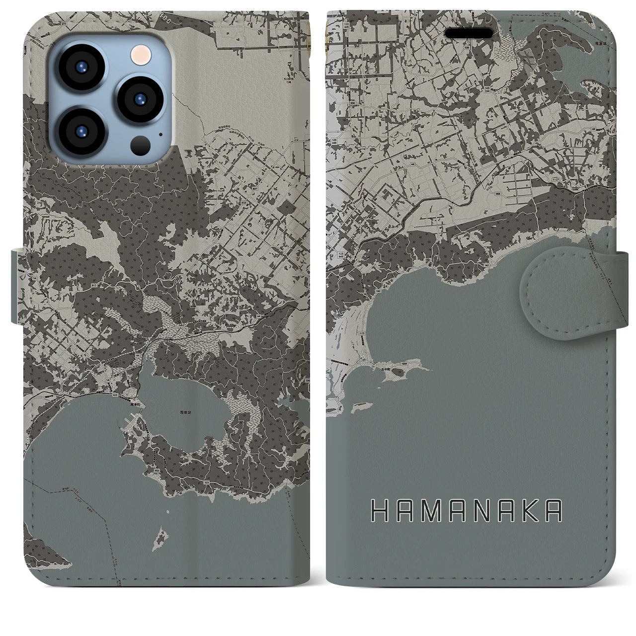 【浜中(北海道)】地図柄iPhoneケース(手帳タイプ)モノトーン・iPhone 13 Pro Max 用