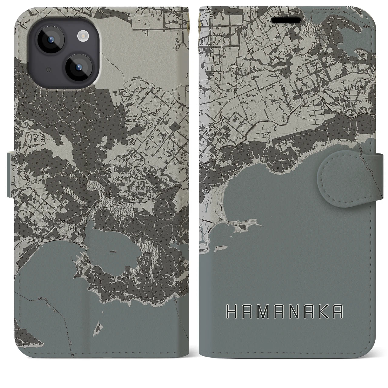 【浜中(北海道)】地図柄iPhoneケース(手帳タイプ)モノトーン・iPhone 14 Plus 用