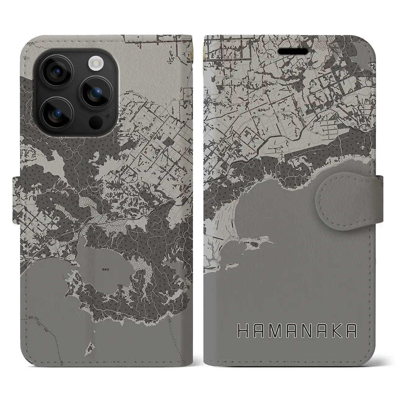 【浜中(北海道)】地図柄iPhoneケース(手帳タイプ)モノトーン・iPhone 16 用