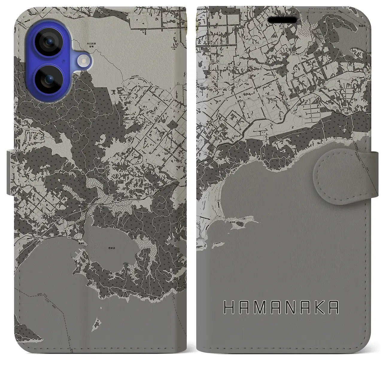 【浜中(北海道)】地図柄iPhoneケース(手帳タイプ)モノトーン・iPhone 16 Pro Max 用