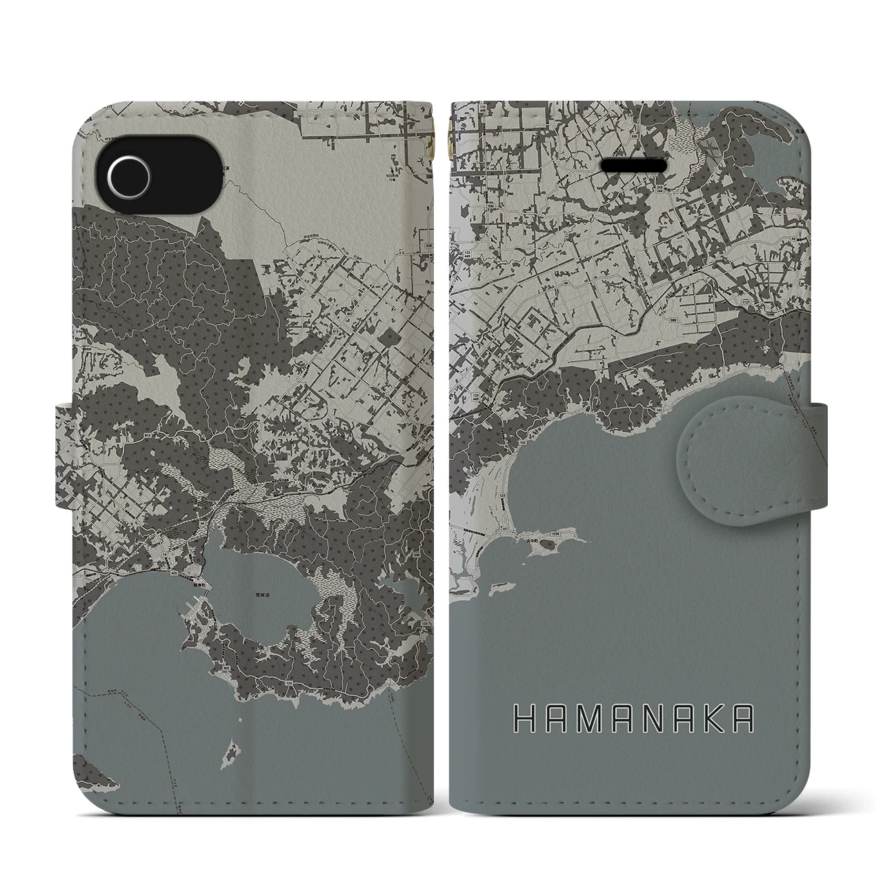 【浜中(北海道)】地図柄iPhoneケース(手帳タイプ)モノトーン・iPhone SE(第3 / 第2世代) / 8 / 7 / 6s / 6 用