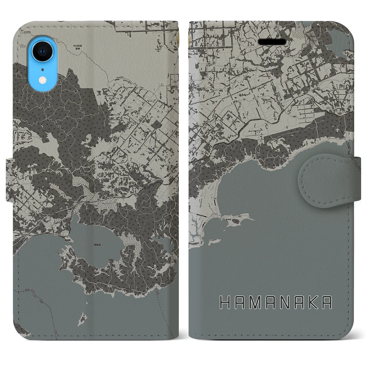 【浜中(北海道)】地図柄iPhoneケース(手帳タイプ)モノトーン・iPhone XR 用