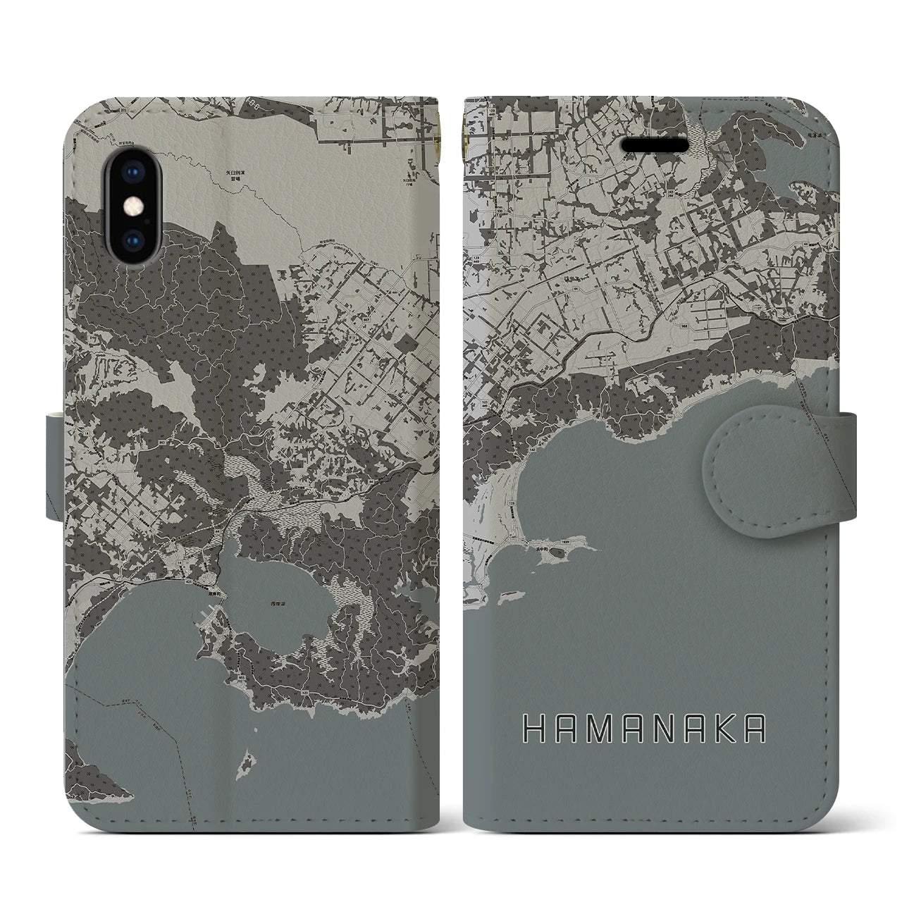 【浜中(北海道)】地図柄iPhoneケース(手帳タイプ)モノトーン・iPhone XS / X 用