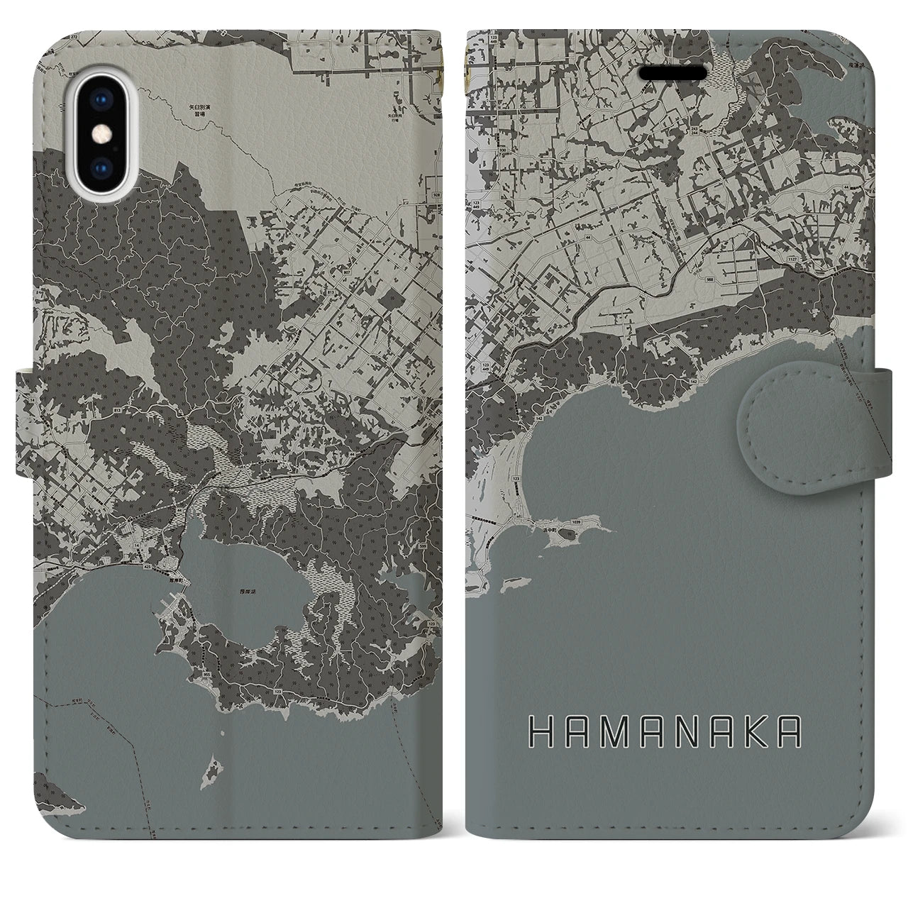 【浜中(北海道)】地図柄iPhoneケース(手帳タイプ)モノトーン・iPhone XS Max 用