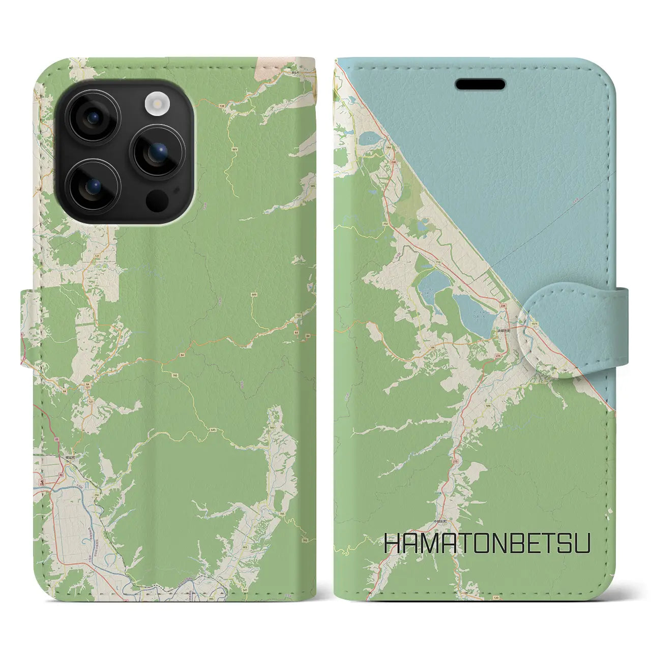 【浜頓別(北海道)】地図柄iPhoneケース(手帳タイプ)ナチュラル・iPhone 16 用