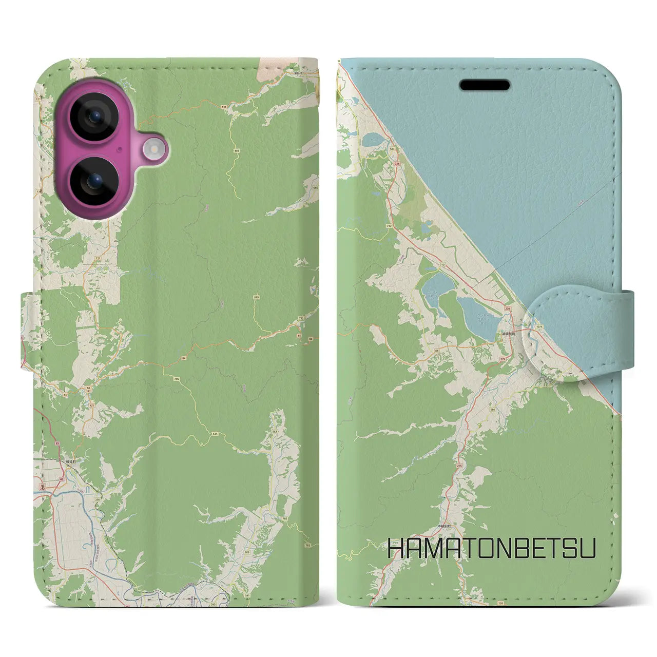 【浜頓別(北海道)】地図柄iPhoneケース(手帳タイプ)ナチュラル・iPhone 16 Pro 用